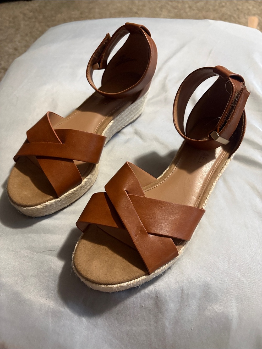 Women's Tan Espadrille Platform Sandals with Ankle Strap